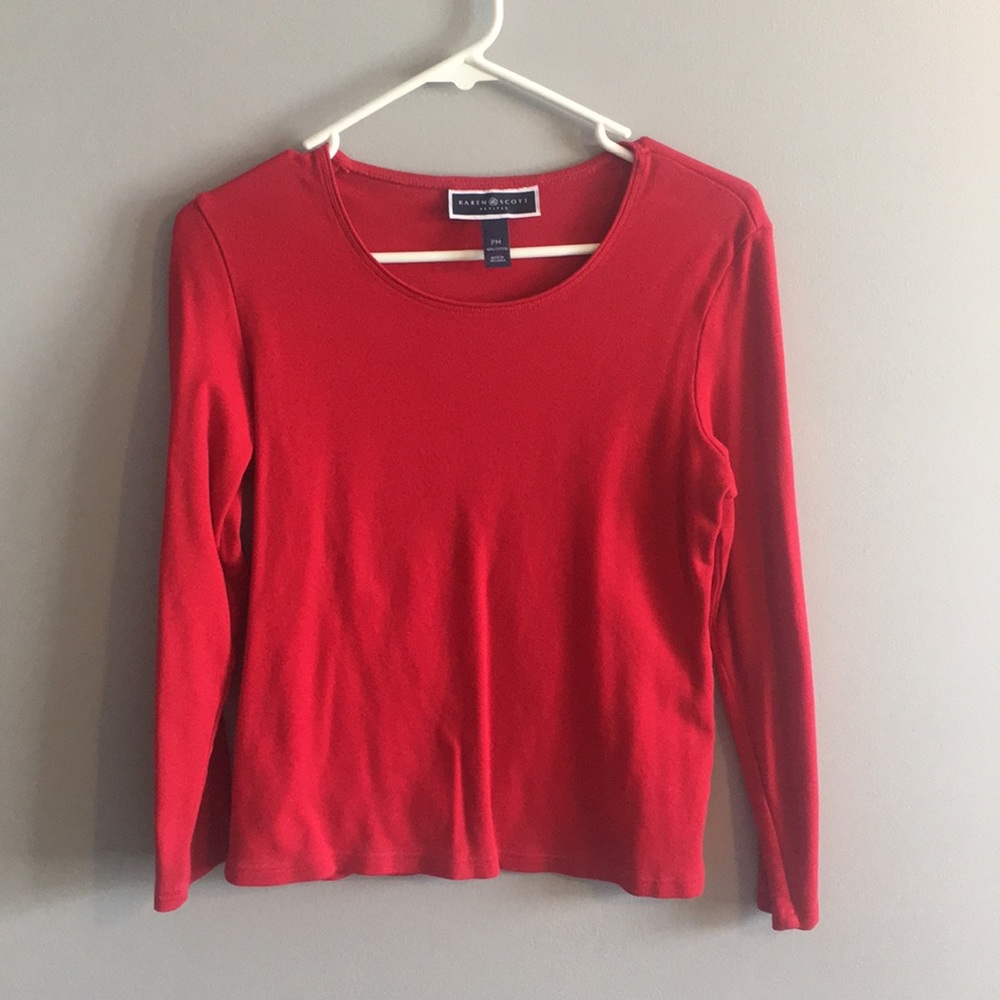 Karen Scott Petite Red Long Sleeve Shirt